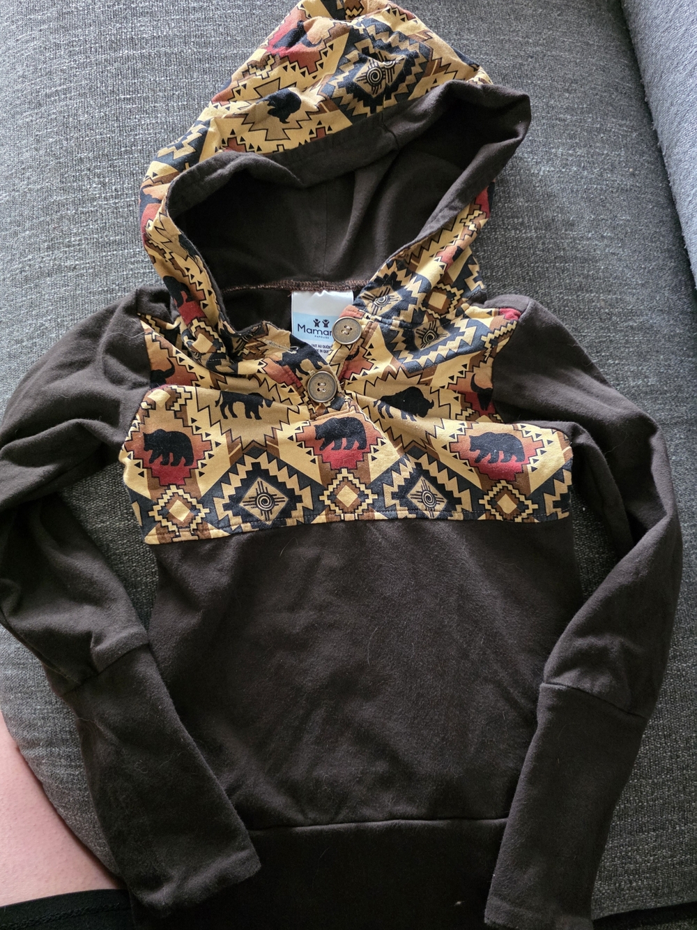 Brown & Mustard Geo Bear Hoodie for Kids 3-6ans Evolutif